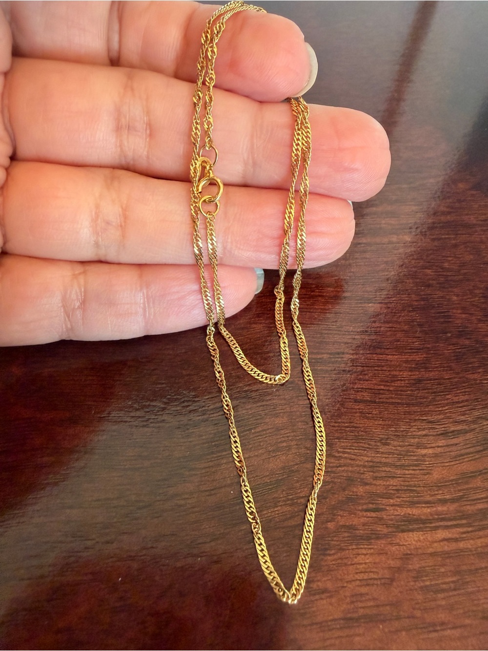 21K gold twisted lightweight chain necklace 16inch length vintage